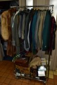 A COLLECTION OF GENTLEMENS CLOTHING AND ACCESSORIES AND A SMALL QUANTITY OF LADIES CLOTHING, ETC,