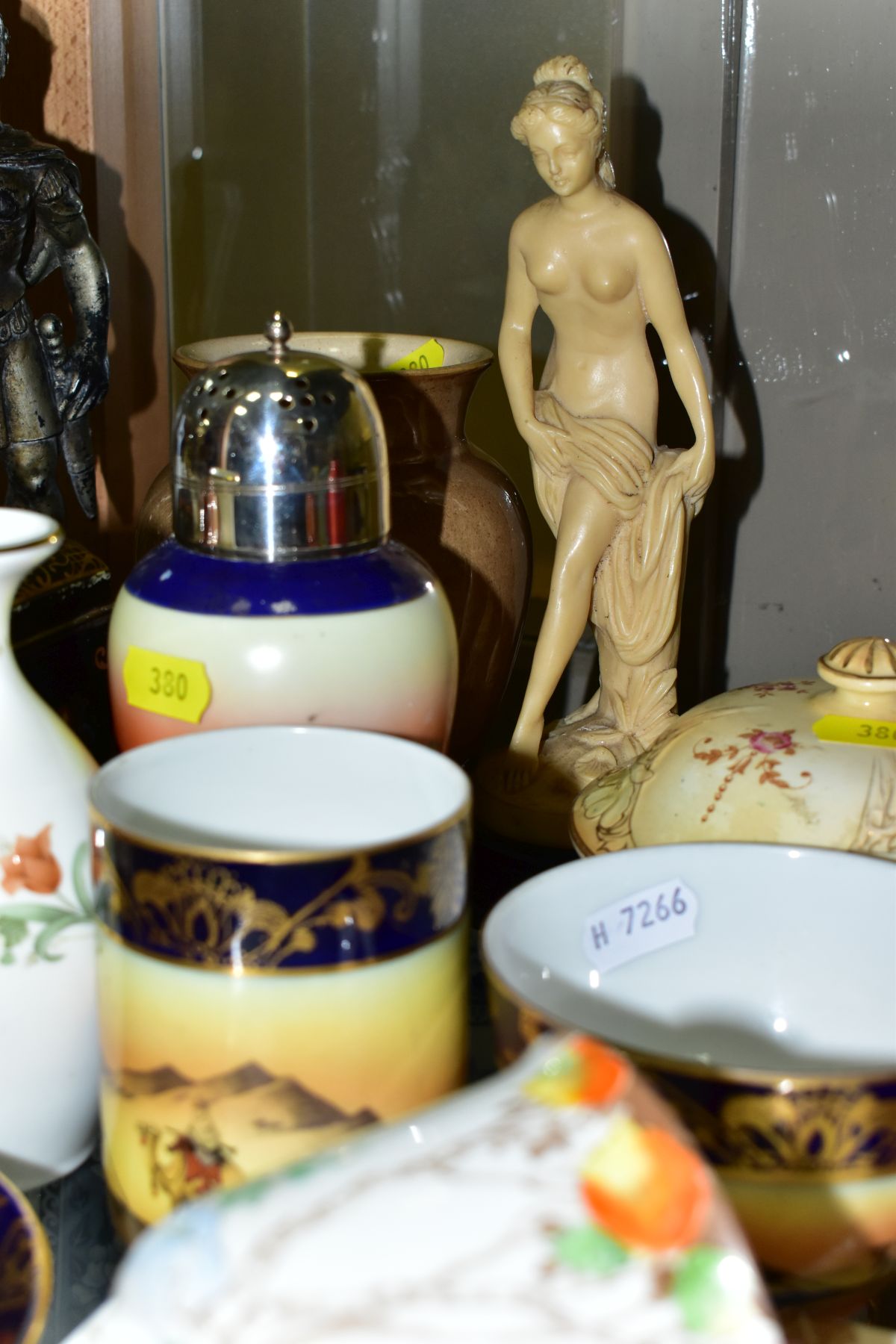 A GROUP OF CERAMICS, TINS etc, to include Royal Doulton figure 'Top O'the Hill' HN1834, Shelley - Image 7 of 11