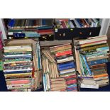 FIVE BOXES OF BOOKS, hardbacks and paperbacks, subjects include cookery, history, Puffin and Pelican