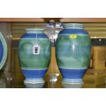 A POOLE STUDIO SALLY TUFFIN BALUSTER VASE AND MATCHING JAR, the baluster vase handpainted with bands