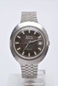 A GENTS 'BULOVA AMBASSADOR' AUTOMATIC WRITSWATCH, round charcoal grey dial signed 'Bulova', baton