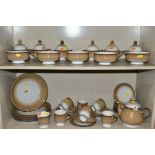 DENBY SEVILLE PART DINNER AND TEA SERVICE, comprising six twin handled soup bowls and covers, five