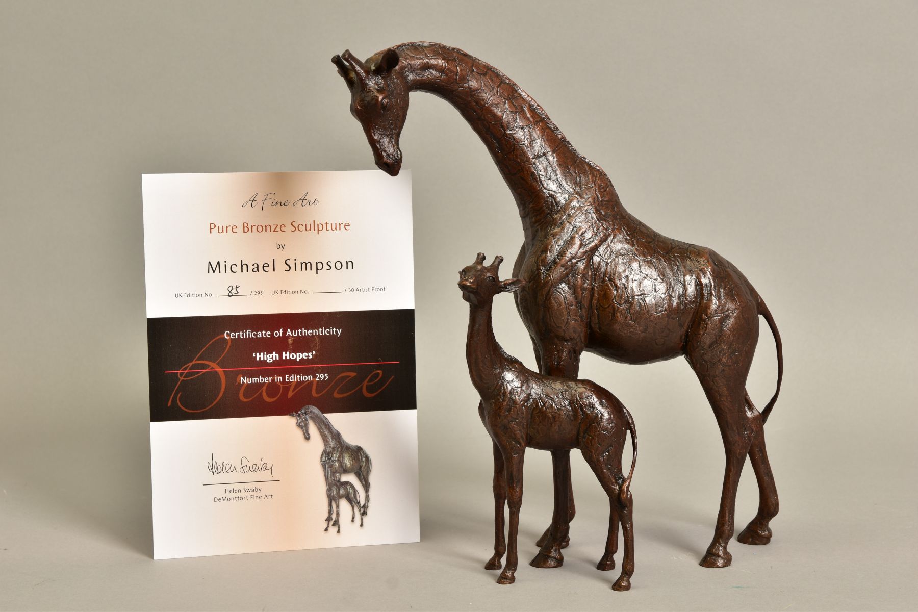 MICHAEL SIMPSON (BRITISH CONTEMPORARY) 'HIGH HOPES', a limited edition bronze sculpture of a giraffe