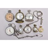 A BAG OF ASSORTED WHITE METAL POCKET WATCHES, to include an open faced 'Ingersoll' (missing