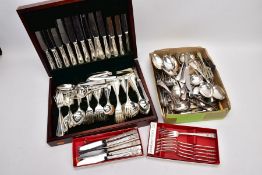 CUTLERY ITEMS, to include a wooden cased canteen of metal/silverplated Arthur Price of England