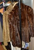 A SMALL QUANTITY OF LADIES COATS AND CLOTHES, INCLUDING FURS, comprising a brown fur coat,