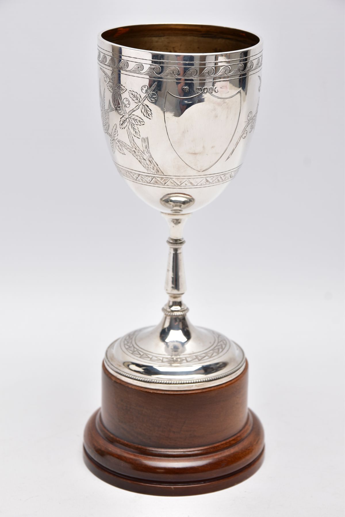 A LATE VICTORIAN SILVER TROPHY CUP, engraved foliate and bird design, engraved inscription ' - Image 3 of 8