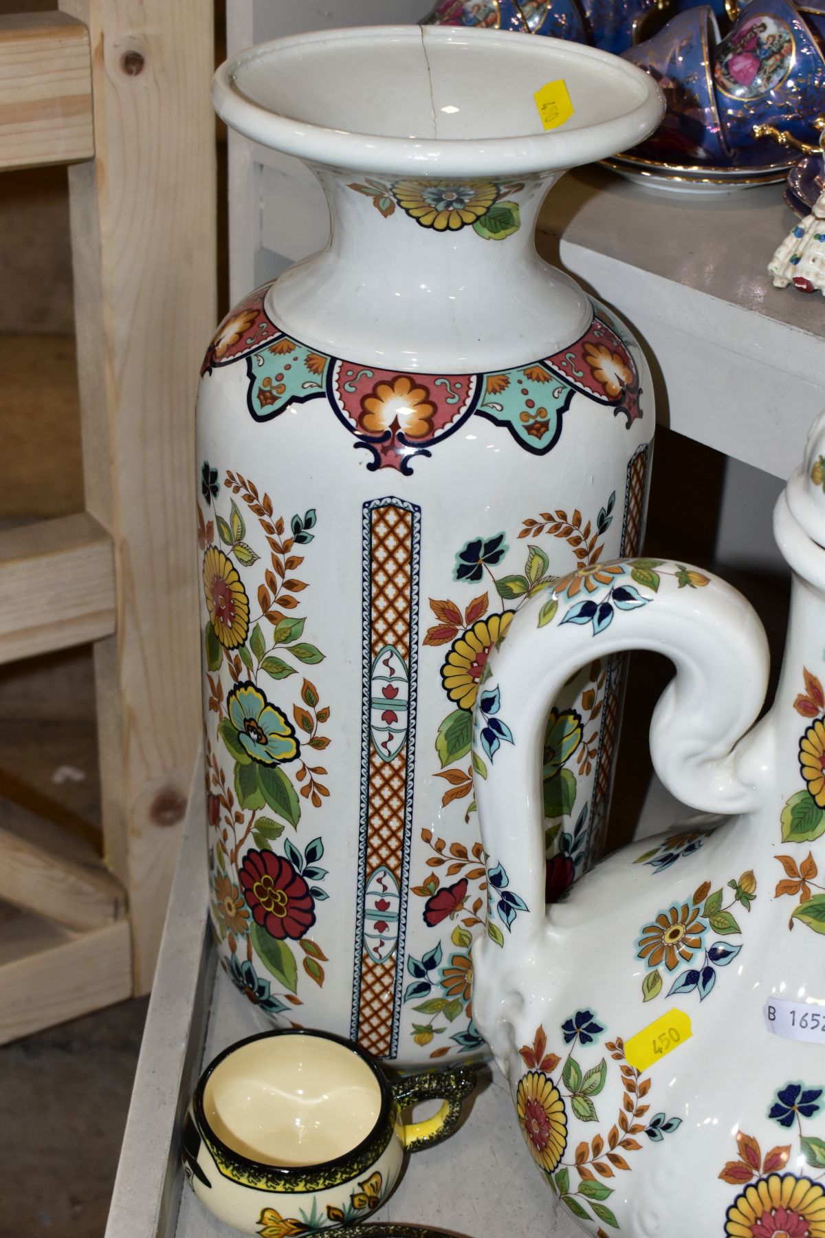 A HENRIOT QUIMPER SWAN HANDLED BASKET, height 28cm x diameter 26cm (various chips and paint loss), - Image 18 of 20