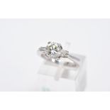 A MODERN DIAMOND THREE STONE RING, a round brilliant cut estimated weight 1.53ct, colour assessed as