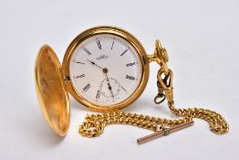 A MODERN GOLD PLATED CRADUS POCKET WATCH AND GOLD PLATED ALBERT CHAIN, mechanical hand wound