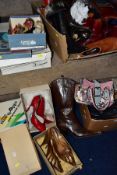 A QUANTITY OF LADIES SHOES AND HANDBAGS, EVENING BAGS, BOXED AND LOOSE, including a boxed pair of