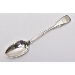 AN EARLY VICTORIAN LARGE SILVER SERVING SPOON, kings pattern design with a reeded rim, engraved