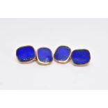 A PAIR OF 9CT GOLD, LAPIS LAZULI CUFFLINKS, each designed with two rub over set lapis lazuli set