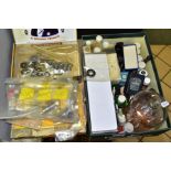 THREE SMALL BOXES OF SMALL TOOLS, BEARINGS AND DENTAL EQUIPMENT, including drill bits and parts,