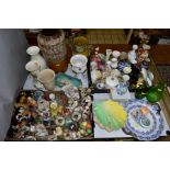 TWO BOXES AND LOOSE CERAMICS AND GLASSWARE, including animal bird and figural ornaments, two