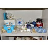 A GROUP OF ORNAMENTS, GIFT WARE, ETC, to include small Royal Worcester 'Enchantment' jug, height