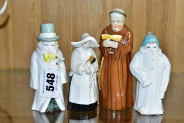 FOUR ROYAL WORCESTER CANDLE SNUFFERS, 'Budge', 'Toddie', a nun and a monk (cracked), tallest