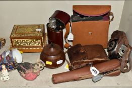 VARIOUS SUNDRY ITEMS, CONTINENTAL LUSTRE COFFEE SET, ETC, to include a Veleon tripod in carry