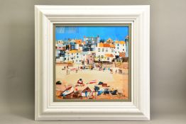 TOM BUTLER (BRITISH CONTEMPORARY) 'CASTLES, ST IVES BEACH' a Cornish beach scene, limited edition