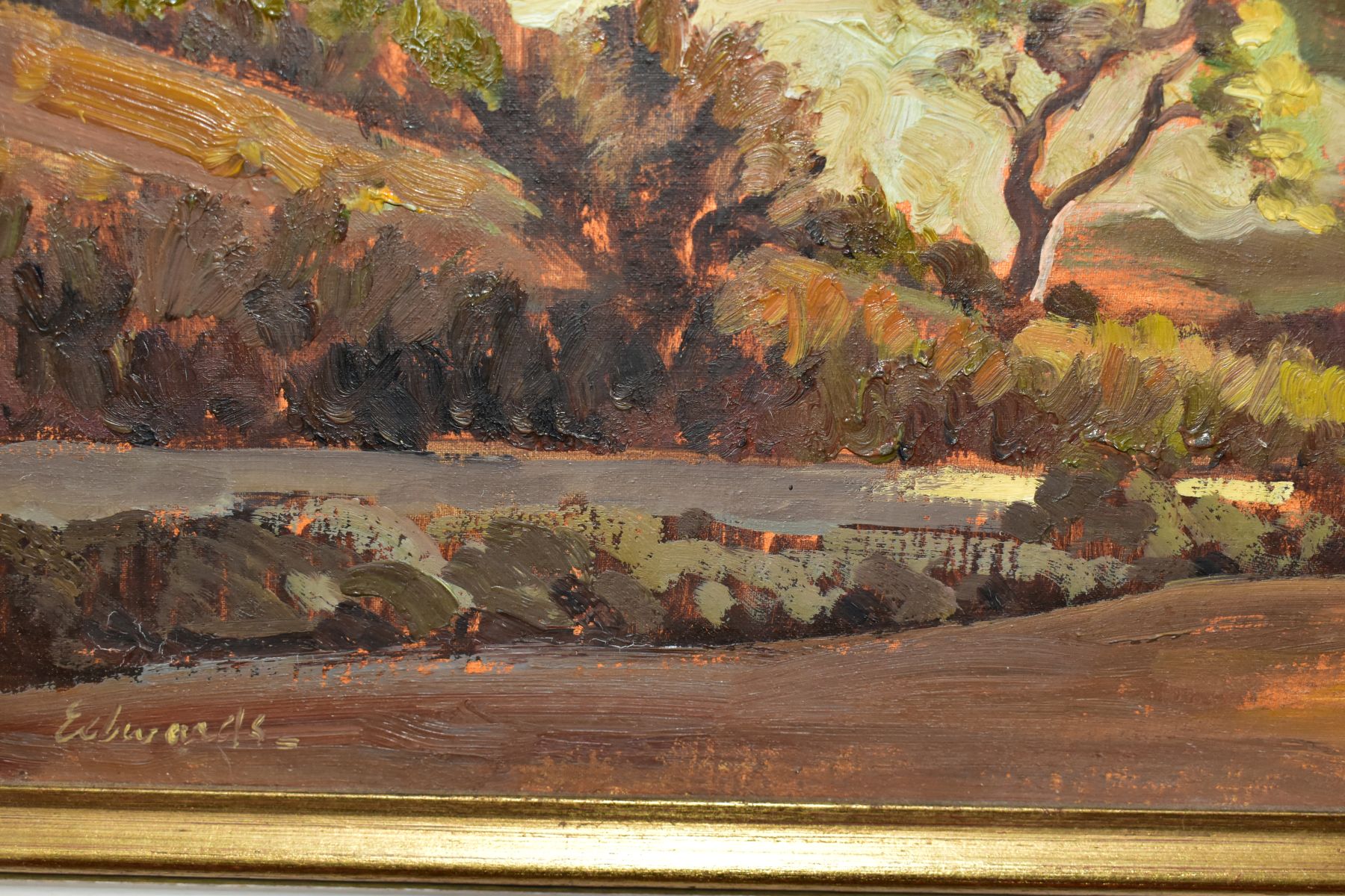 EDWARDS (20TH CENTURY) a rural landscape, signed bottom left, oil on canvas laid on board, framed, - Image 3 of 4