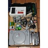 A BOXED NINTENDO DSI, SONY PLAYSTATION etc, including six Playstation games comprising 'Knockout