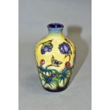 A SMALL MOORCROFT POTTERY BUD VASE 'Hepatica' pattern, by Emma Bossons, impressed backstamp and gilt