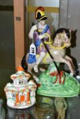 AN EARLY 19TH CENTURY STAFFORDSHIRE PEARLWARE FIGURE GROUP OF ST. GEORGE AND THE DRAGON, modelled