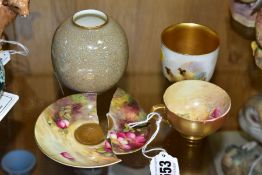 A SMALL GROUP OF ROYAL WORCESTER, comprising a handpainted Roses cabinet cup and saucer, signed W.H.