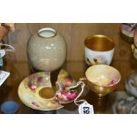 A SMALL GROUP OF ROYAL WORCESTER, comprising a handpainted Roses cabinet cup and saucer, signed W.H.