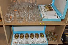 A GROUP OF GLASSWARE, including a boxed set of six Crystallera F.lli Fumo wine glasses, one set