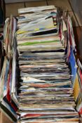A TRAY CONTAINING OVER TWO HUNDRED 7in SINGLES including Cliff Richard, Abba, Adam and the Ants, The