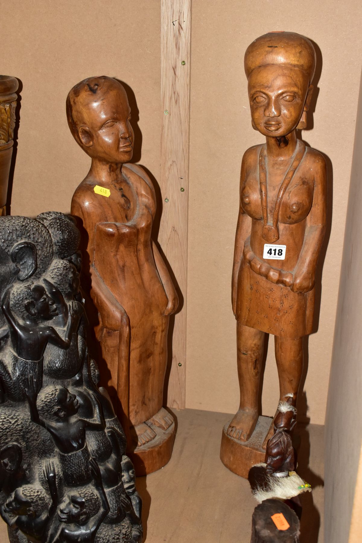 NATIVE ART INTEREST to include a hardwood carving of men climbing over each over, height - Image 5 of 14