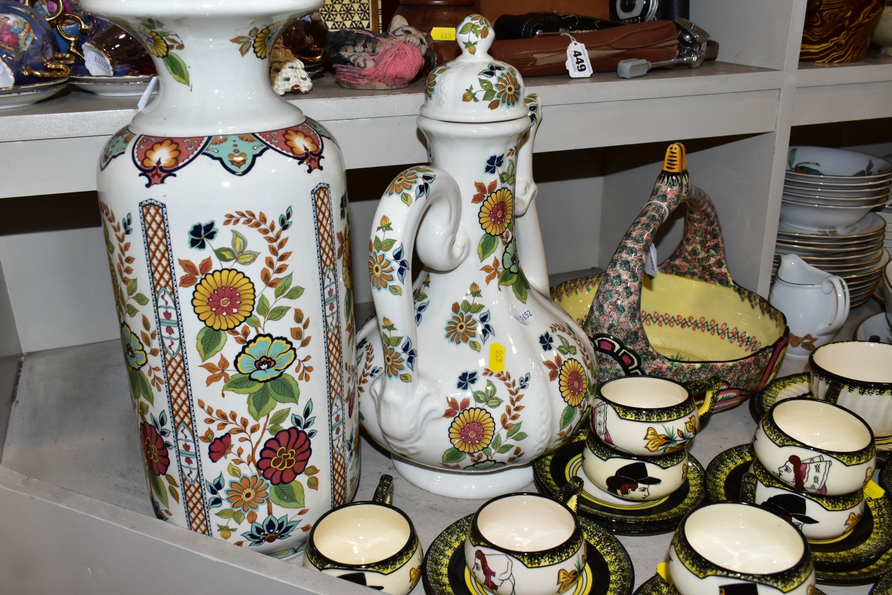 A HENRIOT QUIMPER SWAN HANDLED BASKET, height 28cm x diameter 26cm (various chips and paint loss), - Image 19 of 20