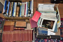 BOOKS, three boxes containing approximately sixty two titles including Reference, Furniture,