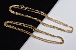 TWO 9CT GOLD CHAINS, the first a Prince of Wales chain, fitted with a spring clasp, hallmarked 9ct