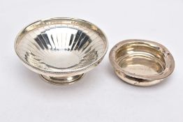 A SILVER BONBON DISH AND A SILVER DISH, the bonbon of a circular form, tapered engraved design,