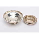 A SILVER BONBON DISH AND A SILVER DISH, the bonbon of a circular form, tapered engraved design,