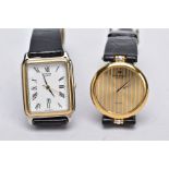 TWO LADIES QUARTZ WRISTWATCHES, the first designed with a round two tone stripped dial signed '