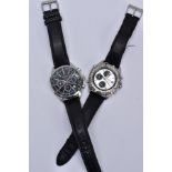 TWO GENTS 'SEIKO CHRONOGRAPH' WRISTWATCHES, the first with round black dial signed 'Seiko