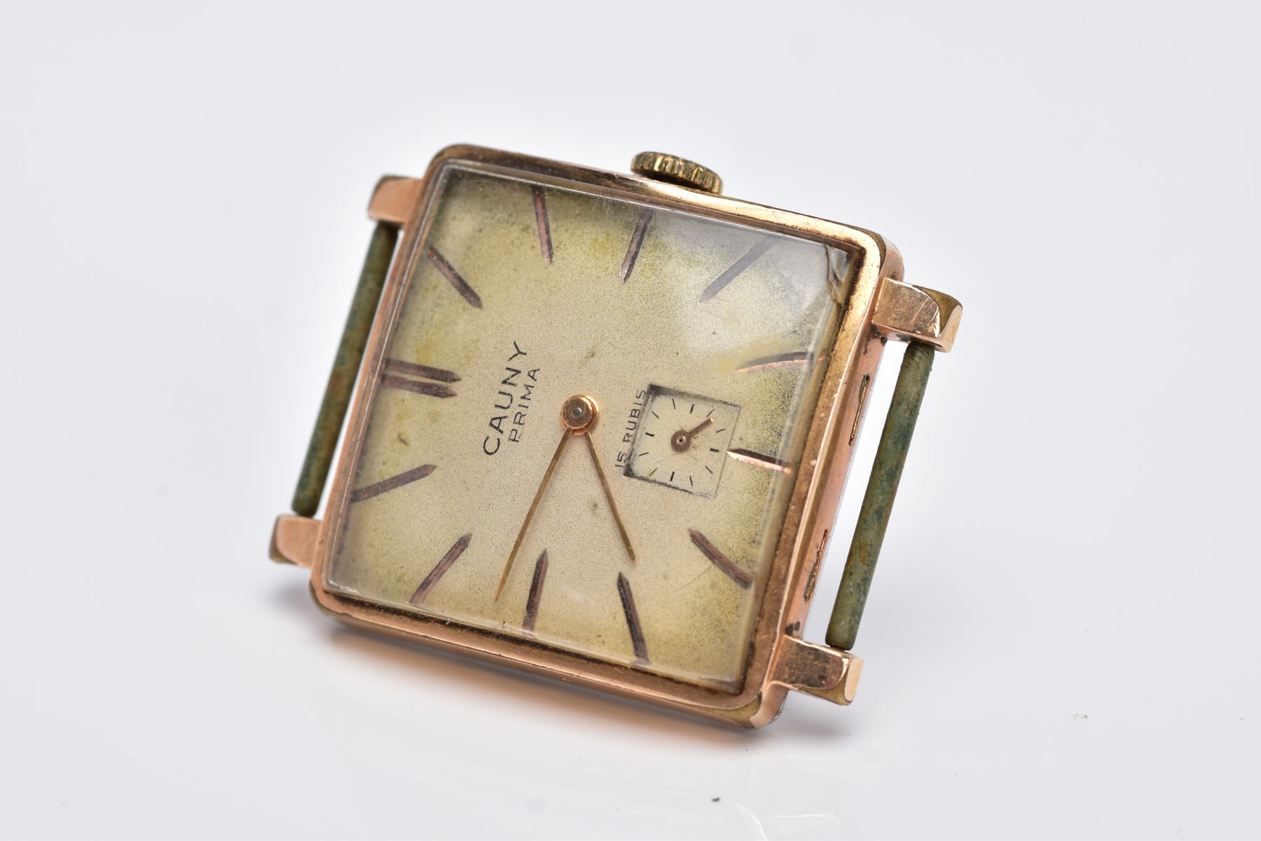 A GOLD PLATED GENTS 'CAUNY PRIMA' WRISTWATCH, hand wound movement, square design discoloured dial - Image 4 of 4