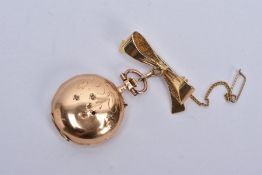 AN EARLY 20TH CENTURY GOLD AND DIAMOND LADY'S FOB WATCH, white enamel dial signed 'Elba', case