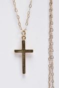 A 9CT GOLD CROSS PENDANT NECKLACE, the pendant of a plain polished design, hallmarked 9ct gold