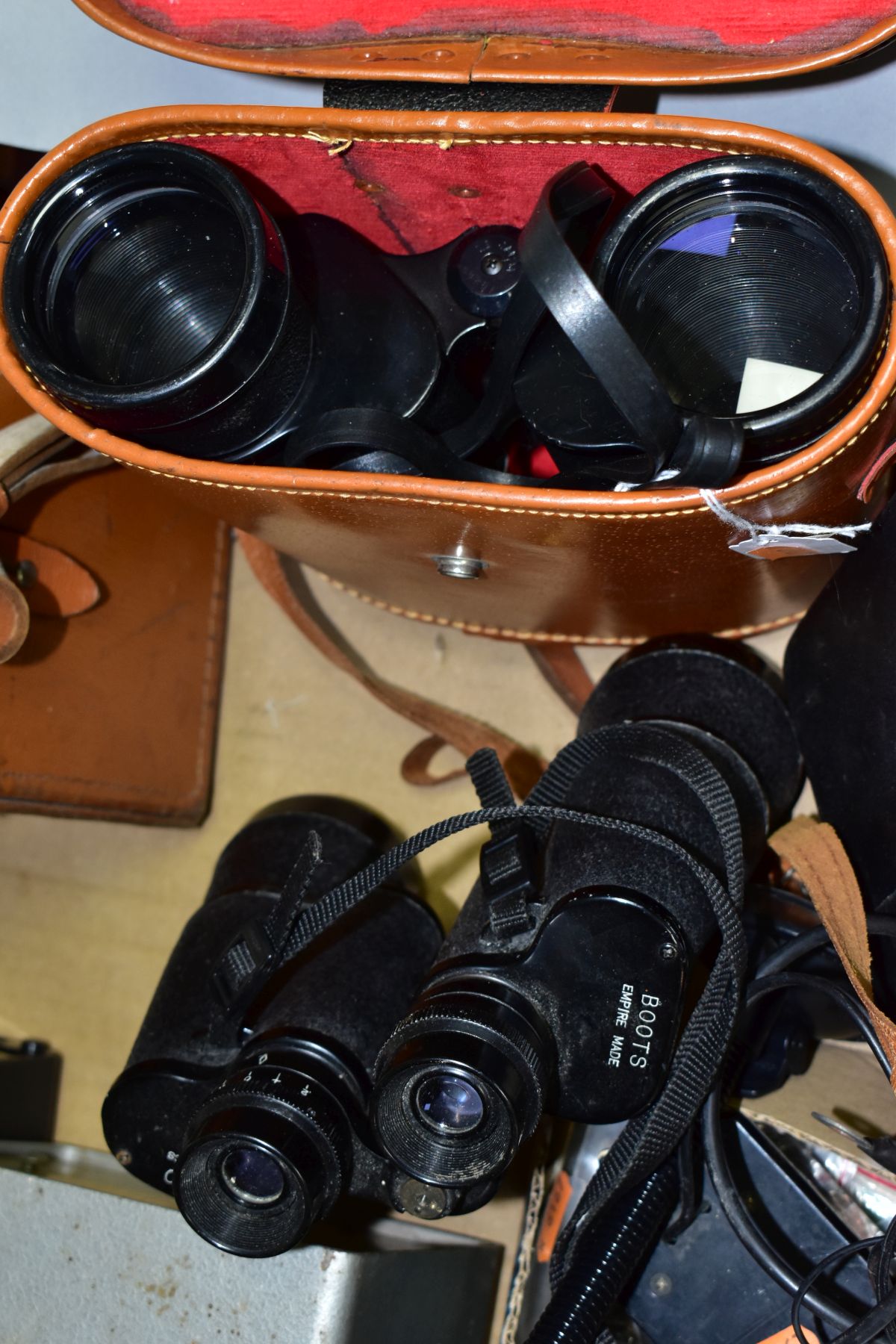 A BOX OF CASED AND LOOSE BINOCULARS, ELECTRICAL METERS, COINS, ETC, including a mid 20th century - Image 5 of 10