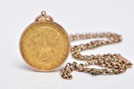 A 9CT GOLD GOLD MEDALLION AND CHAIN, medallion embossed with 'The Llandudno Gold Club MAESDU',