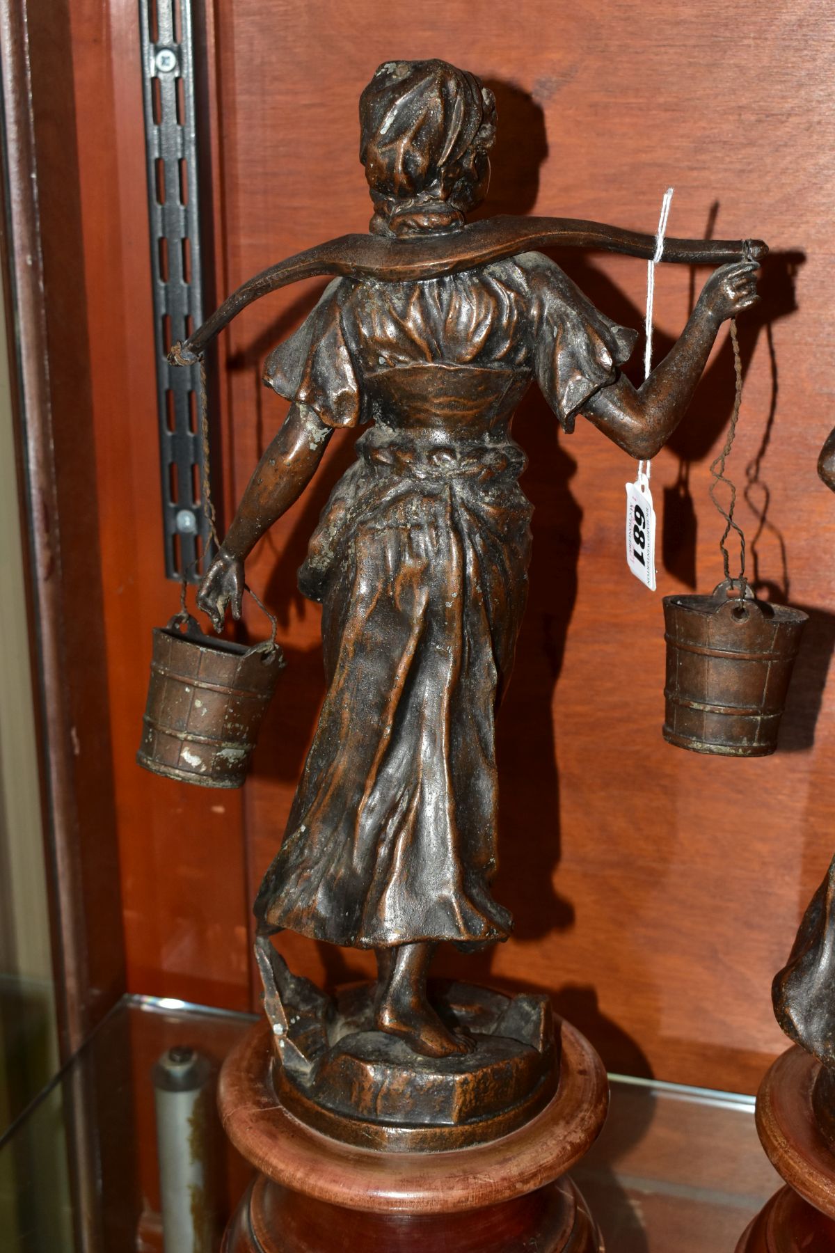 A PAIR OF BRONZED SPELTER FIGURES, the first depicts a female carrying grapes and vine titled - Image 7 of 8