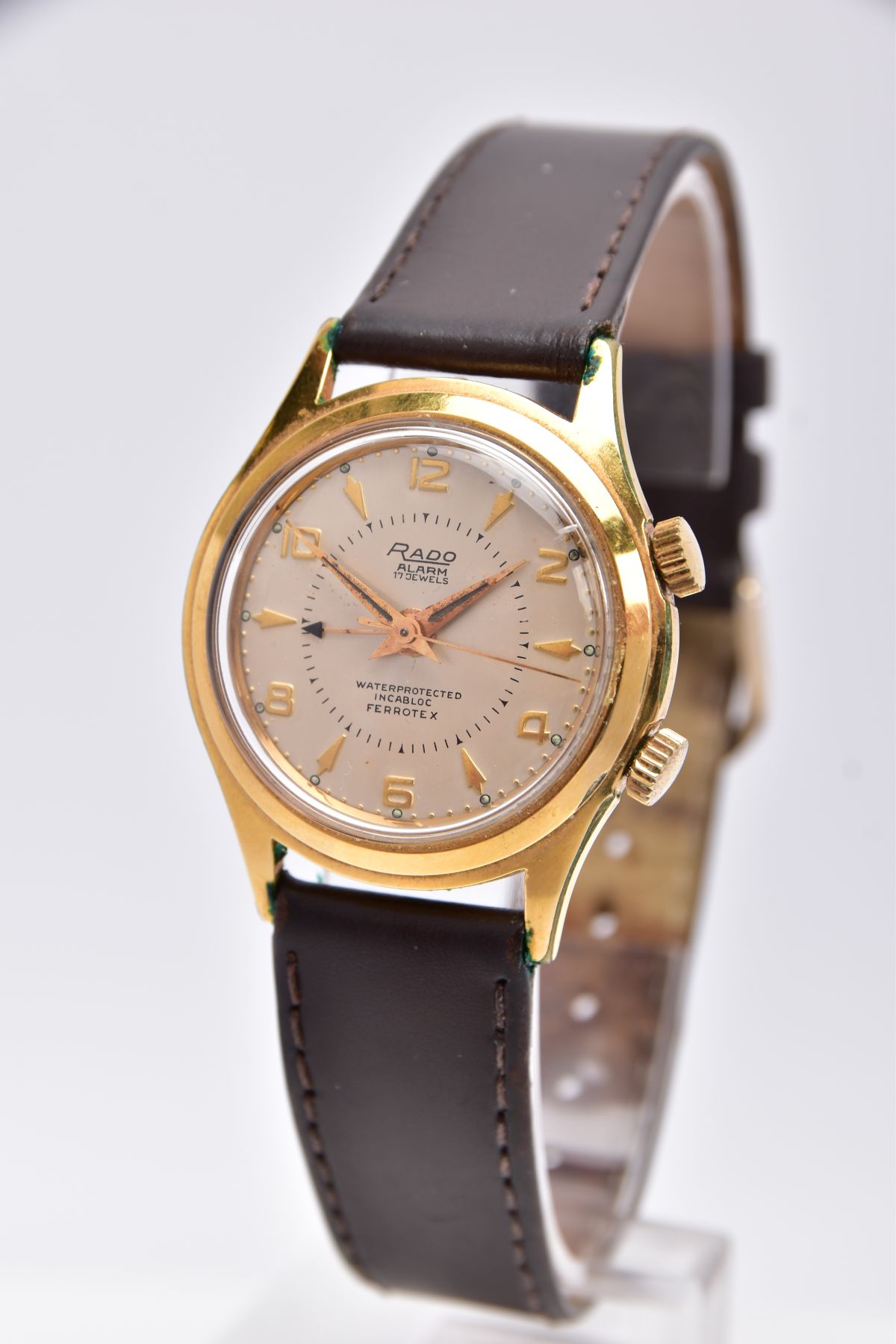 A GENT'S 'RADO' ALARM WRISTWATCH, hand wound movement, round champagne dial signed 'Radio Alarm, - Image 3 of 5