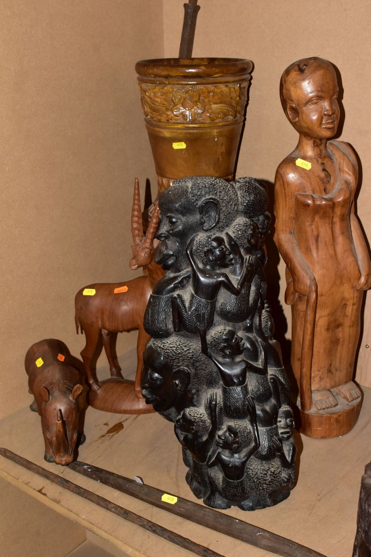 NATIVE ART INTEREST to include a hardwood carving of men climbing over each over, height - Image 6 of 14