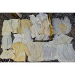 A BOX OF VINTAGE BABY AND TODDLERS CLOTHING ETC, mostly white and cream in colour, to include
