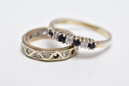 A YELLOW METAL FULL ETERNITY RING AND A SILVER GEM SET RING, the full eternity ring set with