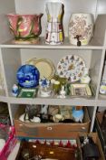 TWO BOXES OF CERAMICS AND SUNDRY ITEMS etc to include three Carlton Ware 2710 tapestry and daisy